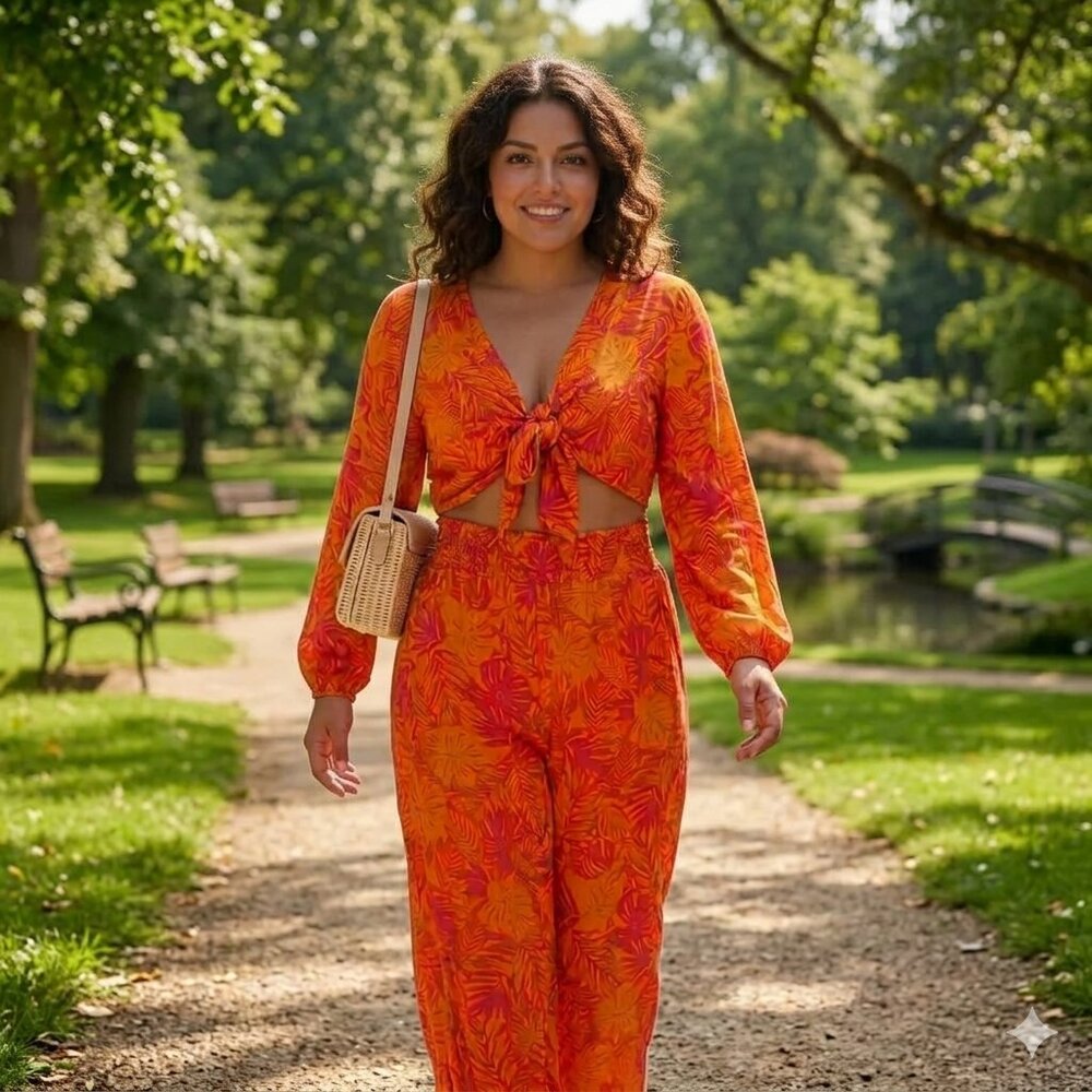 NEW BAR III Orange Floral Women's Matching Set